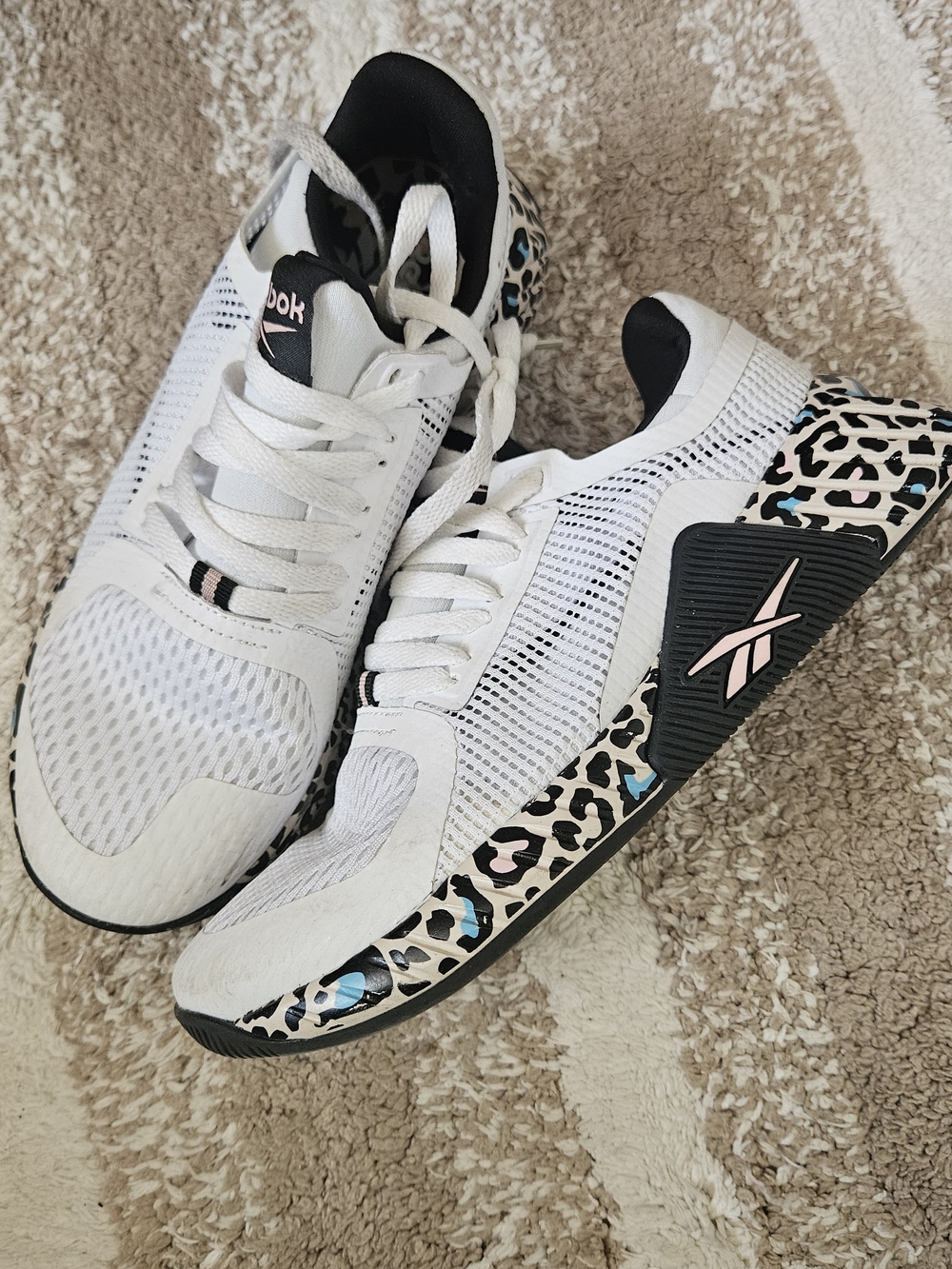 Reebok White Athletic Sneakers with Leopard Print and Pink Accents